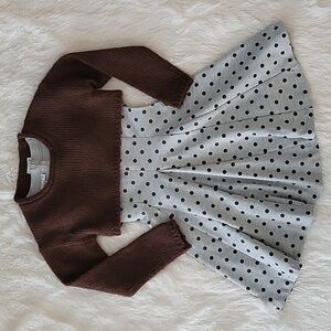 iDo By MiniCONF Gray Brown Polka Dot Dress With Brown Sweater Girls Size 6
